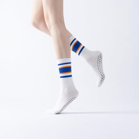 Yoga Pilates Socks with Grips for Women Striped Cushioned Non Slip Crew Socks for Barre Ballet Dance in Saudi Arabia
