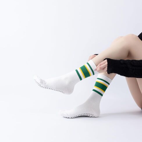 Yoga Pilates Socks with Grips for Women Striped Cushioned Non Slip Crew Socks for Barre Ballet Dance in Saudi Arabia