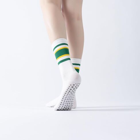 Yoga Pilates Socks with Grips for Women Striped Cushioned Non Slip Crew Socks for Barre Ballet Dance in Saudi Arabia