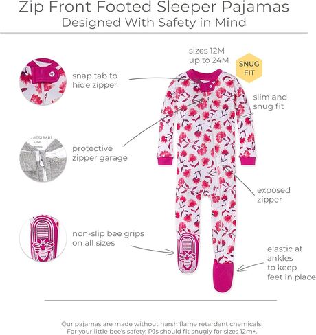 Burt's Bees Baby Baby Boys Sleepers, 100% Organic Cotton, One-piece PJs, Diagonal Zip Up Jumpsuit, Snug Fit Pajamas with Snap Tab in sizes 12, 18, and 24 Months in Saudi Arabia