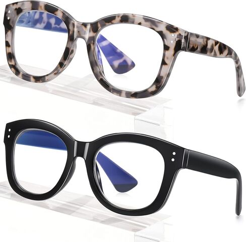 EYEGUARD 2 Pack Oversized Reading Glasses for Women Blue Light Blocking Eyeglasses Fashion Spring Hinge Readers in Saudi Arabia