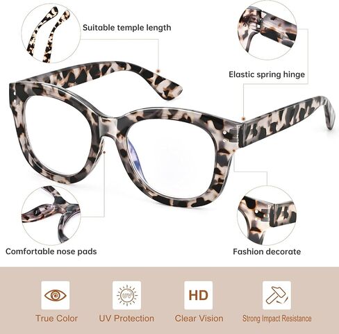EYEGUARD 2 Pack Oversized Reading Glasses for Women Blue Light Blocking Eyeglasses Fashion Spring Hinge Readers in Saudi Arabia