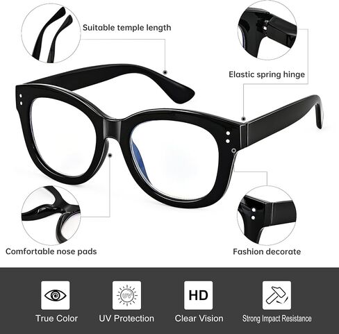 EYEGUARD 2 Pack Oversized Reading Glasses for Women Blue Light Blocking Eyeglasses Fashion Spring Hinge Readers in Saudi Arabia