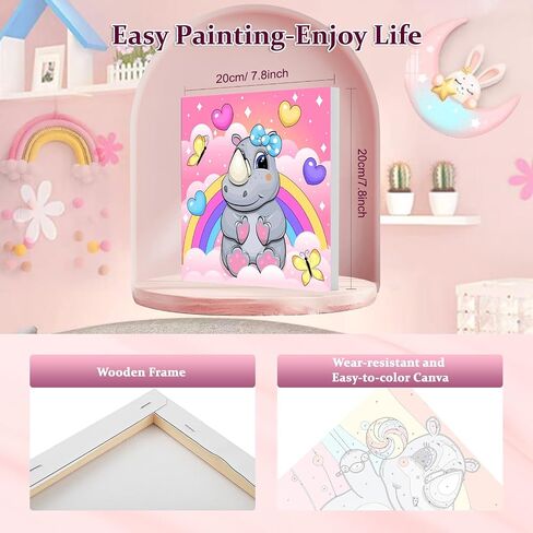 AIRDEA 4 Pack Paint by Number for Kids with Wooden Frame,Cartoon Animals Paint by Numbers for Kids Ages 4-8-12,Easy Paint with Numbers Elephant 8X8 in Kids Paint by Number Kits on Canvas in Saudi Arabia