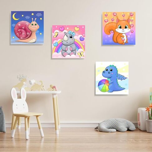AIRDEA 4 Pack Paint by Number for Kids with Wooden Frame,Cartoon Animals Paint by Numbers for Kids Ages 4-8-12,Easy Paint with Numbers Elephant 8X8 in Kids Paint by Number Kits on Canvas in Saudi Arabia