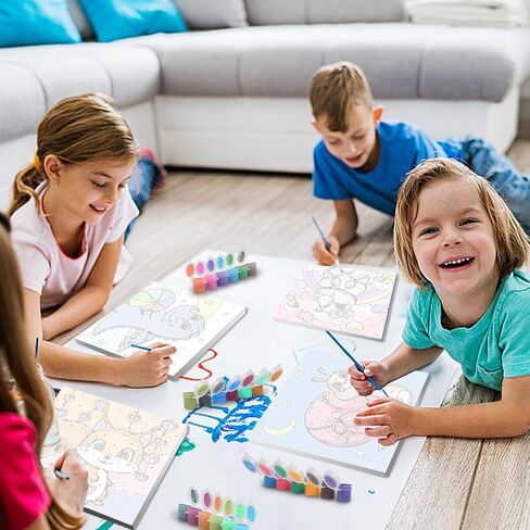 AIRDEA 4 Pack Paint by Number for Kids with Wooden Frame,Cartoon Animals Paint by Numbers for Kids Ages 4-8-12,Easy Paint with Numbers Elephant 8X8 in Kids Paint by Number Kits on Canvas in Saudi Arabia