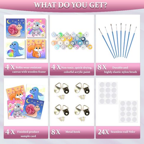 AIRDEA 4 Pack Paint by Number for Kids with Wooden Frame,Cartoon Animals Paint by Numbers for Kids Ages 4-8-12,Easy Paint with Numbers Elephant 8X8 in Kids Paint by Number Kits on Canvas in Saudi Arabia