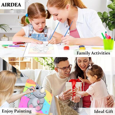 AIRDEA 4 Pack Paint by Number for Kids with Wooden Frame,Cartoon Animals Paint by Numbers for Kids Ages 4-8-12,Easy Paint with Numbers Elephant 8X8 in Kids Paint by Number Kits on Canvas in Saudi Arabia