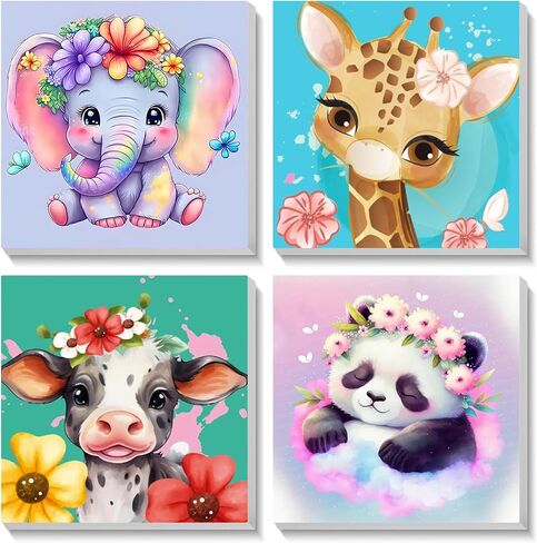AIRDEA 4 Pack Paint by Number for Kids with Wooden Frame,Cartoon Animals Paint by Numbers for Kids Ages 4-8-12,Easy Paint with Numbers Elephant 8X8 in Kids Paint by Number Kits on Canvas in Saudi Arabia