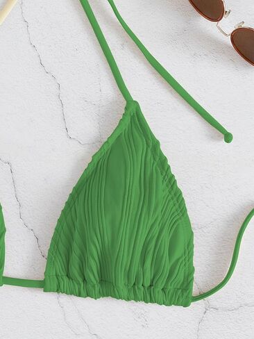 GORGLITTER Women's High Cut Thong Bikini Set Ribbed Textured Triangle Swimsuit Faux Pearls Tie Side Bathing Suit in Kuwait