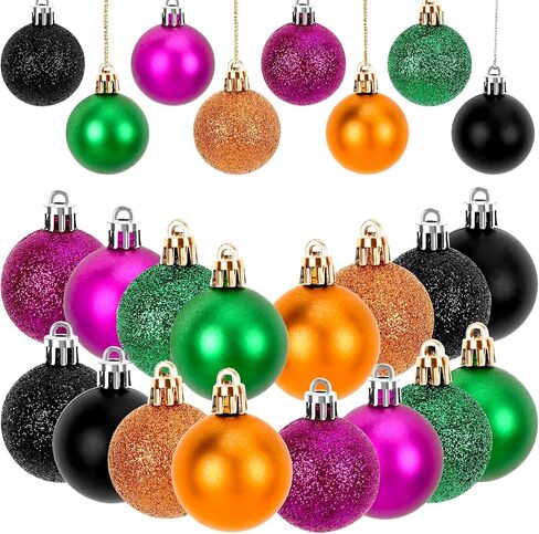 JULMELON 36Pcs Halloween Ball Ornaments Halloween Glitter Hanging Ball Decorations Sequin Black Halloween Tree Ornament for Halloween Home Party Decor(Black, Orange, Purple and Green) in Saudi Arabia