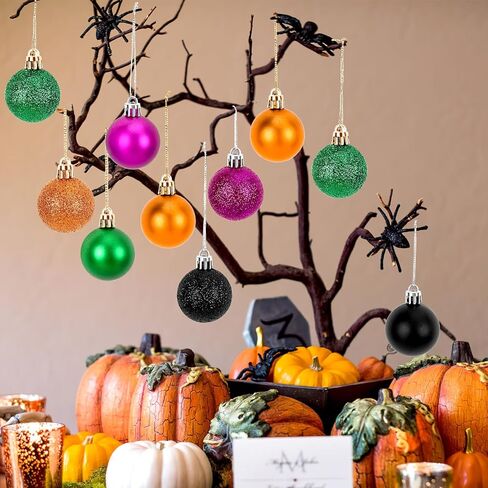 JULMELON 36Pcs Halloween Ball Ornaments Halloween Glitter Hanging Ball Decorations Sequin Black Halloween Tree Ornament for Halloween Home Party Decor(Black, Orange, Purple and Green) in Saudi Arabia