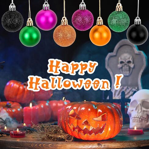 JULMELON 36Pcs Halloween Ball Ornaments Halloween Glitter Hanging Ball Decorations Sequin Black Halloween Tree Ornament for Halloween Home Party Decor(Black, Orange, Purple and Green) in Saudi Arabia