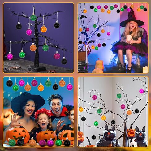 JULMELON 36Pcs Halloween Ball Ornaments Halloween Glitter Hanging Ball Decorations Sequin Black Halloween Tree Ornament for Halloween Home Party Decor(Black, Orange, Purple and Green) in Saudi Arabia