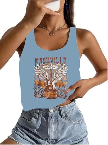 Nashville Music Crop Tops for Women Sexy Country Music Crop Shirt Tops Vintage Guitar Wings Graphic Tank Tops in Saudi Arabia