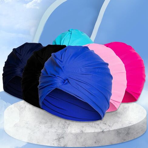 Colorful Pleated Extra Large Nylon Cloth Swim Cap for Women Swimming,Swimming Cap Comfort Hot Spring Bathing Caps for Adult Men Women Long Hair in Kuwait