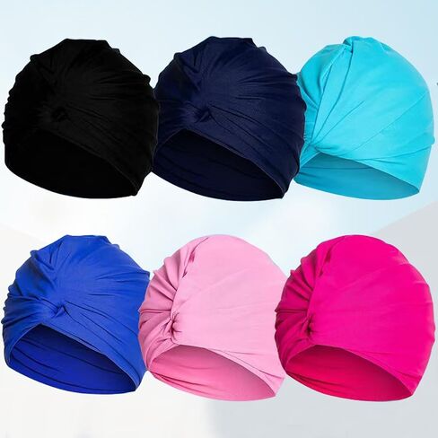 Colorful Pleated Extra Large Nylon Cloth Swim Cap for Women Swimming,Swimming Cap Comfort Hot Spring Bathing Caps for Adult Men Women Long Hair in Kuwait