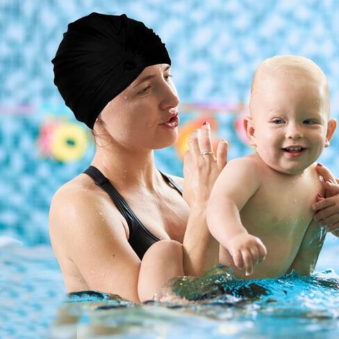 Colorful Pleated Extra Large Nylon Cloth Swim Cap for Women Swimming,Swimming Cap Comfort Hot Spring Bathing Caps for Adult Men Women Long Hair in Kuwait