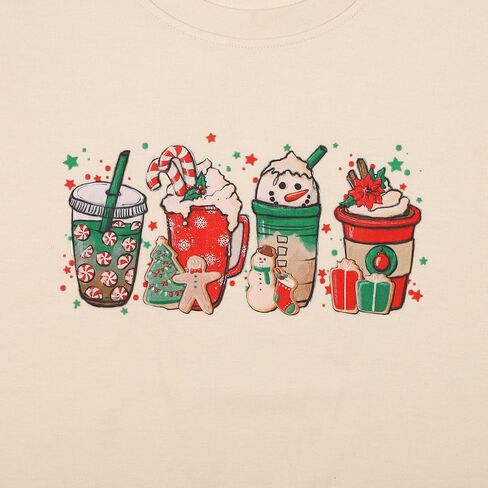المرأة عيد الميلاد فناجين القهوة البلوز ثلج ريترو رائع كم طويل تي شيرت سانتا الكوكيز خفيفة الوزن المحملة in Kuwait