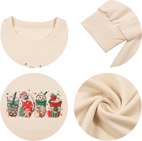 المرأة عيد الميلاد فناجين القهوة البلوز ثلج ريترو رائع كم طويل تي شيرت سانتا الكوكيز خفيفة الوزن المحملة in Kuwait