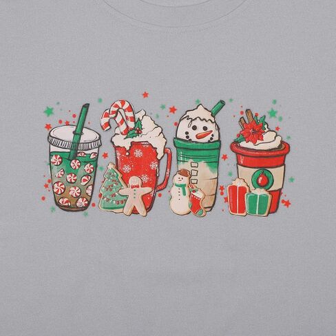 Women Christmas Coffee Cups Sweatshirt Snowman Retro Groovy Long Sleeve T-shirt Santa Cookies Lightweight Tee in Saudi Arabia