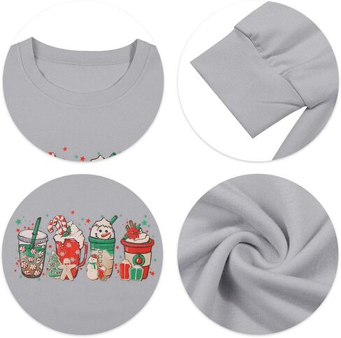 Women Christmas Coffee Cups Sweatshirt Snowman Retro Groovy Long Sleeve T-shirt Santa Cookies Lightweight Tee in Saudi Arabia