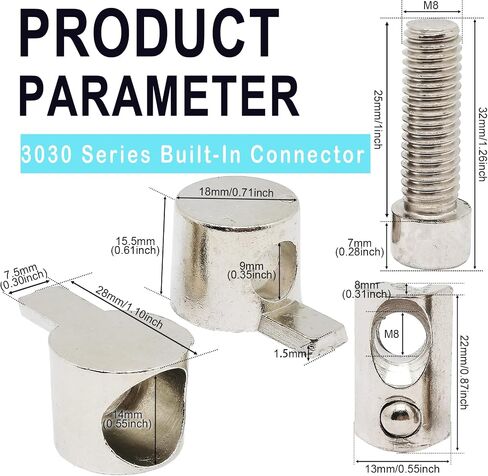 Concealed Built-in Connector,8sets L Shape Whistle Connector Inside Fastener for 2020 Series Aluminum Extrusion Profile with M4 Roll in Spring T Slot Nuts & M4 Socket Screws, Silver in Kuwait