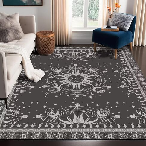 Sun and Moon Rug Boho Area Rugs for Bedroom Dorm Living Room Bohemian Celestial Occult Crescent Solar Stars Galaxy Floor Mat Pad Doormat Carpet,63'' X 31'',Tundora in Saudi Arabia