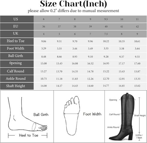 ISNOM Cowboy Boots for Women Cowgirl Boots Women Western Boots for Women, Cowgirl Boots for Women Knee High Boots Women Pointed Toe Chunky Boots for Women Wide Calf Boots Side Zipper Leather Boots in Saudi Arabia