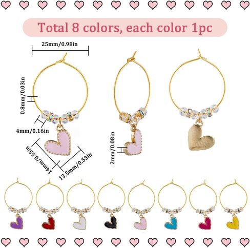 SUNNYCLUE 1 Box 8Pcs Valentines Day Wine Glass Charms Wine Glass Tags Glass Markers Bulk Heart Love Drink Tags Glass Identifiers for Gathering Wedding Holiday Party Favor Drinks Decor Supplies in Saudi Arabia