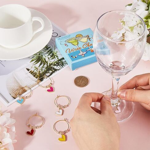 SUNNYCLUE 1 Box 8Pcs Valentines Day Wine Glass Charms Wine Glass Tags Glass Markers Bulk Heart Love Drink Tags Glass Identifiers for Gathering Wedding Holiday Party Favor Drinks Decor Supplies in Saudi Arabia