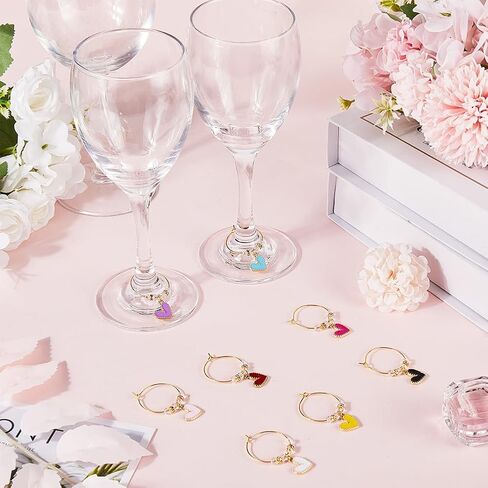 SUNNYCLUE 1 Box 8Pcs Valentines Day Wine Glass Charms Wine Glass Tags Glass Markers Bulk Heart Love Drink Tags Glass Identifiers for Gathering Wedding Holiday Party Favor Drinks Decor Supplies in Saudi Arabia