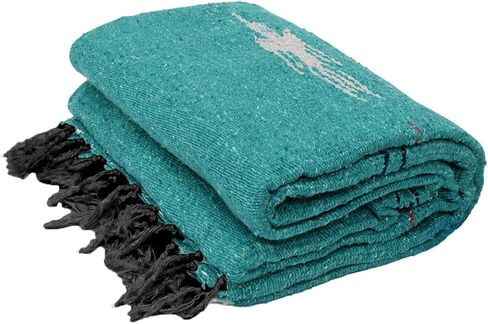 Open Road Goods Mint Green/Teal Thunderbird Heavyweight Yoga Blanket- Made for Yoga! Hand-Made Mexican Blanket (Acrylic Blend, XL) in Saudi Arabia