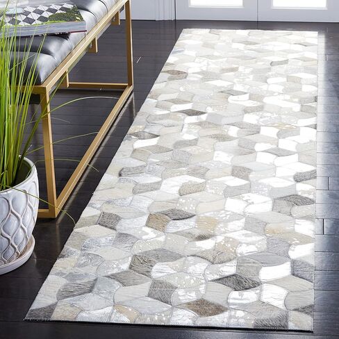 SAFAVIEH Studio Leather Collection 2'3" x 9' Ivory/Grey STL229F Flatweave Modern Leather Entryway Foyer Living Room Bedroom Kitchen Runner Rug in Saudi Arabia