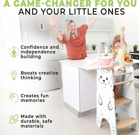 Shandra Toddler Tower Adjustable Stool - Montessori Toddler Kitchen Stool Helper, Toddler Standing Tower, Kids Kitchen Step Stool - Toddler Stool for Kitchen, Learning Tower for Toddlers 1-5 in Saudi Arabia