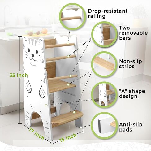 Shandra Toddler Tower Adjustable Stool - Montessori Toddler Kitchen Stool Helper, Toddler Standing Tower, Kids Kitchen Step Stool - Toddler Stool for Kitchen, Learning Tower for Toddlers 1-5 in Saudi Arabia