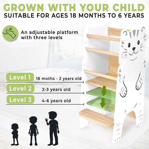 Shandra Toddler Tower Adjustable Stool - Montessori Toddler Kitchen Stool Helper, Toddler Standing Tower, Kids Kitchen Step Stool - Toddler Stool for Kitchen, Learning Tower for Toddlers 1-5 in Saudi Arabia