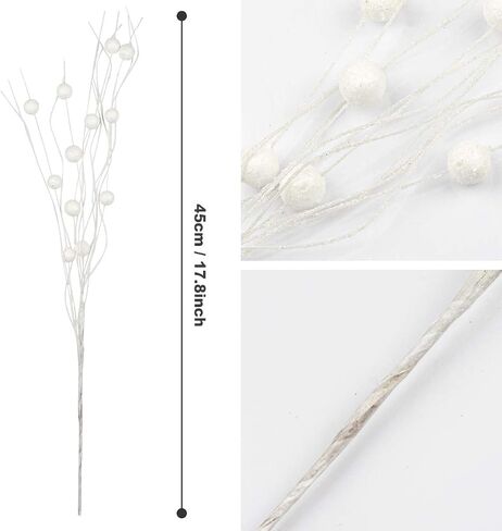 KI Store White Christmas Tree Picks Sprays Set of 20 Glittered Twigs Decor for Christmas Tree Decoration Wreath Garland Floral Arrangement in Saudi Arabia