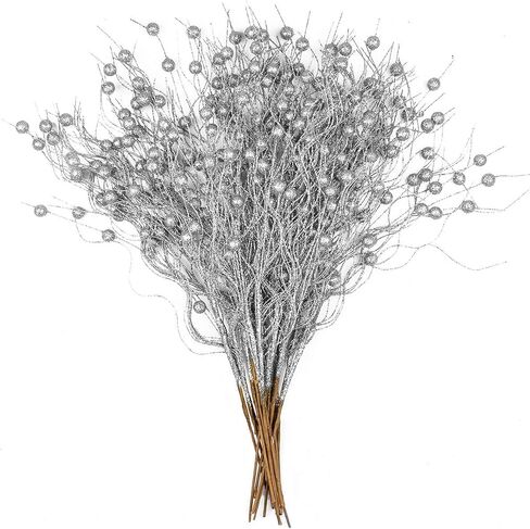 KI Store White Christmas Tree Picks Sprays Set of 20 Glittered Twigs Decor for Christmas Tree Decoration Wreath Garland Floral Arrangement in Saudi Arabia