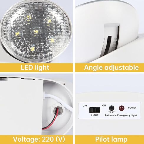 ضوء طوارئ LED، مصابيح طوارئ تجارية قابلة للتعديل برأسين، تركيبات إضاءة خروج سلكية، مقبس 200 لومن في لمبة LED لحالات الطوارئ في المنزل والأعمال in Kuwait