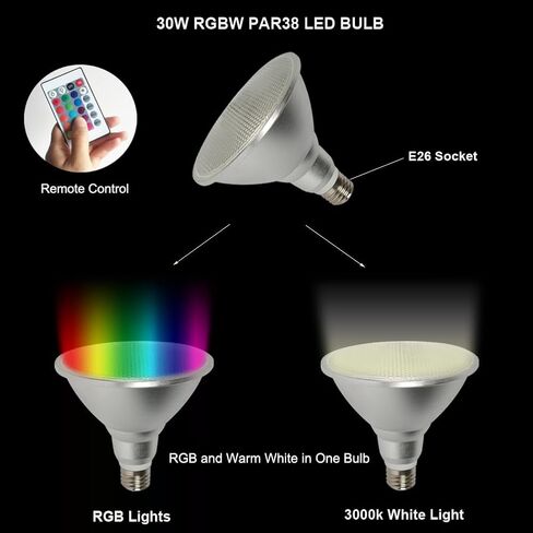 مصباح إضاءة LED PAR38 لتزيين عيد الهالوين، 30 وات RGB + ضوء فيضان LED أبيض دافئ، مصباح متغير اللون مع جهاز تحكم عن بعد، إضاءة حديقة مقاومة للماء لديكور حفلات الفناء المنزلي in Kuwait
