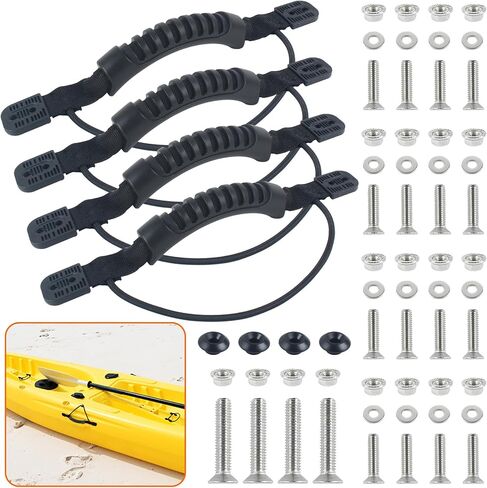 مقابض الكاياك باللون البرتقالي، مقابض حمل الكاياك مع مسامير، مقبض الزورق مع حبل بنجي، مقبض حمل قارب الكاياك بفتحتين لملحقات قوارب الكاياك للأمتعة في الهواء الطلق (قطعتان، 4 قطع) in Kuwait