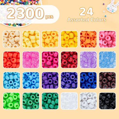 Simetufy 4200 قطعة من الخرز البلاستيكي لصنع الأساور، خرز شعر قوس قزح متعدد الألوان لضفائر الشعر، 24 لونًا متنوعًا من خرز سوار الصداقة كاندي للحرف اليدوية وصناعة المجوهرات (مربع) in Kuwait
