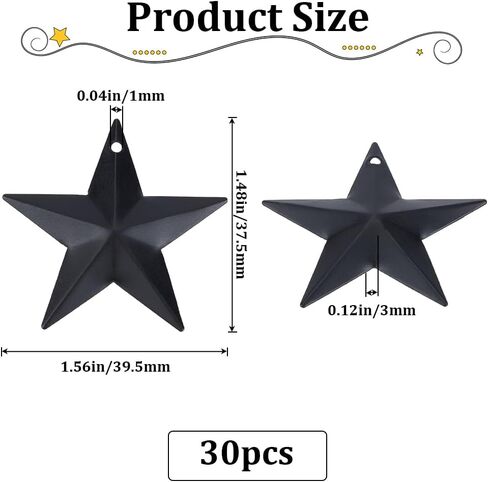 GORGECRAFT 30PCS 1.6" Black Metal Star Decor Barn Star with Hole Iron Vintage Wall Arts Hanging Wall Decors for Crafts House Christmas Independence Day Indoor Outdoor DIY Handmade Accent in Saudi Arabia