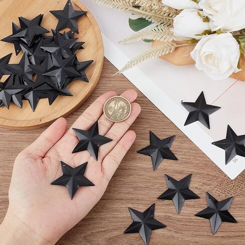 GORGECRAFT 30PCS 1.6" Black Metal Star Decor Barn Star with Hole Iron Vintage Wall Arts Hanging Wall Decors for Crafts House Christmas Independence Day Indoor Outdoor DIY Handmade Accent in Saudi Arabia
