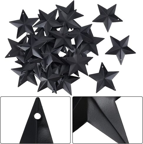 GORGECRAFT 30PCS 1.6" Black Metal Star Decor Barn Star with Hole Iron Vintage Wall Arts Hanging Wall Decors for Crafts House Christmas Independence Day Indoor Outdoor DIY Handmade Accent in Saudi Arabia