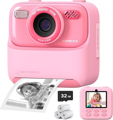 Upgrade Kids Camera Instant Print for Boys and Girls, 1080P HD Dual-Lens Selfie Digital Camera with Print Paper & 32G Card, Christmas Birthday Gifts Toys for Toddler and Teenagers Age 3-16 Years Old in Saudi Arabia