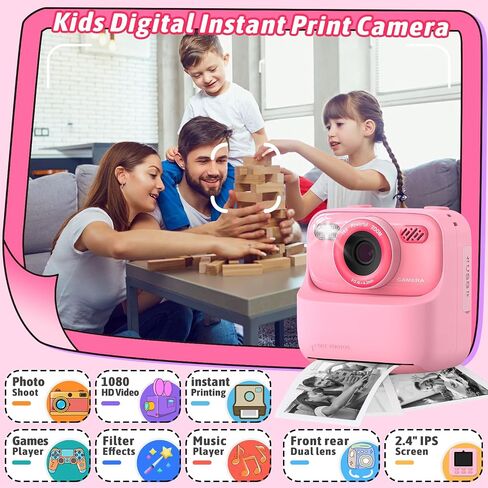 Upgrade Kids Camera Instant Print for Boys and Girls, 1080P HD Dual-Lens Selfie Digital Camera with Print Paper & 32G Card, Christmas Birthday Gifts Toys for Toddler and Teenagers Age 3-16 Years Old in Saudi Arabia