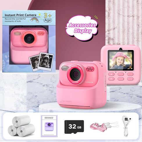 Upgrade Kids Camera Instant Print for Boys and Girls, 1080P HD Dual-Lens Selfie Digital Camera with Print Paper & 32G Card, Christmas Birthday Gifts Toys for Toddler and Teenagers Age 3-16 Years Old in Saudi Arabia