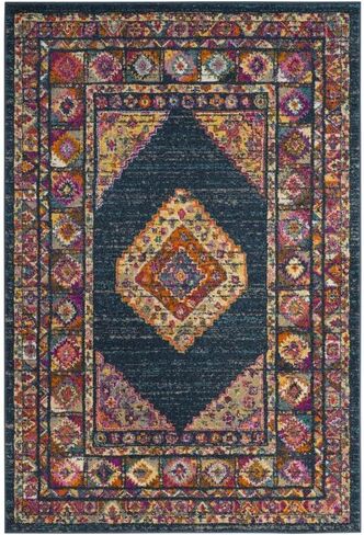 سجادة SAFAVIEH Madison Collection - مقاس 10.16 سم × 15.24 سم، أزرق وفوشيا، تصميم ميدالية بوهو شيك، لا يتساقط ويسهل العناية به، مثالي للمناطق ذات حركة المرور العالية في المدخل، وغرفة المعيشة، وغرفة النوم (MAD133C) in Saudi Arabia